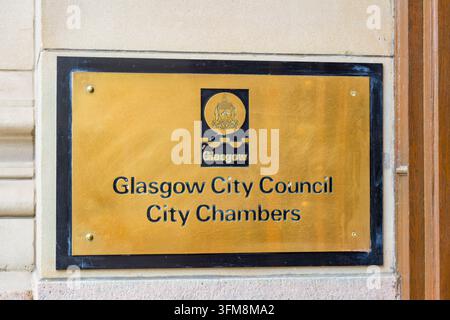 Glasgow City Council and City Chambers sign, George Square, Glasgow, Scotland, UK Stock Photo