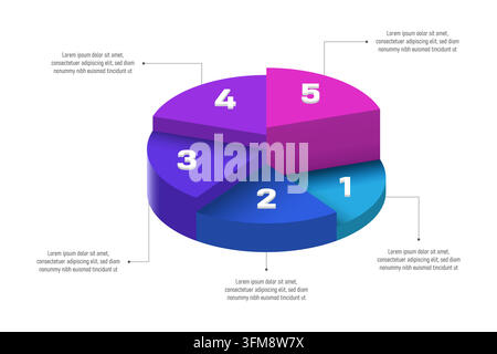3D Isometric Circle Chart Infographic with Five Staggered Steps Stock Vector