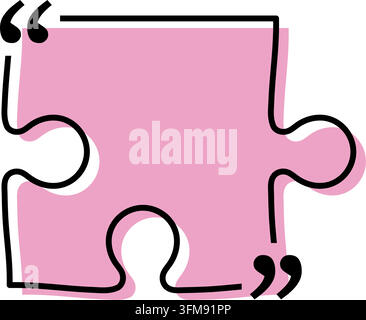 Quote box title isolated. Pink puzzle style speech quotation mark frame ...