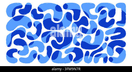 Seamless pattern with abstract blue organic shapes, bold curved blobs, wavy geometric forms, rough brush texture, modern repeating motif, isolated on white background vector illustration Stock Vector