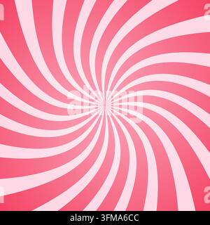 Pink caramel spiral sunburst background. Sweet candy gradient wavy rays pop art poster template Stock Vector