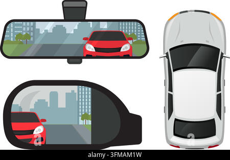 Top view car and rearview mirror stock illustration Stock Vector
