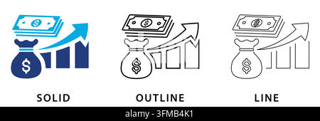 Increase Revenue icon in solid, outline, and line style Stock Vector