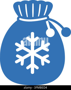 Flat illustration of a blue hot water bottle featuring a white snowflake symbol and a tied stopper detail. Stock Vector