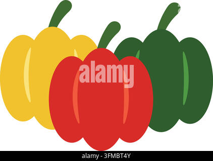 Fresh Bell Pepper Ripe Paprika with Green Stem Vector Illustration Stock Vector