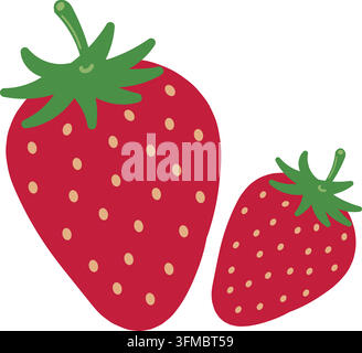 Fresh Strawberry Ripe Red Berry with Green Leaves Vector Illustration Stock Vector