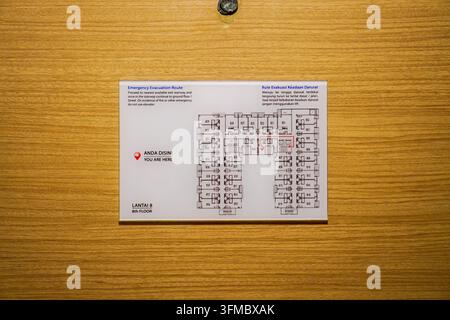 Emergency Evacuation Route Map on Hotel Wall Stock Photo