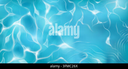 Crystal clear blue water surface with ripples and light reflections. Vector realistic illustration of swimming pool top view, background for summer designs, vacation, and tropical beach banners Stock Vector
