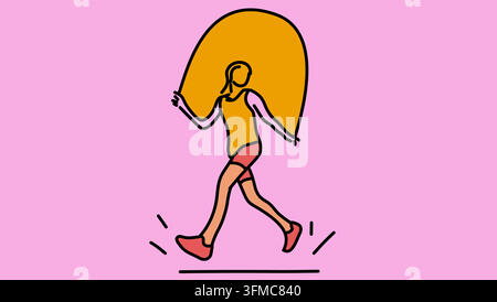 Girl on a skipping rope, good mood, color vector illustration Stock Vector