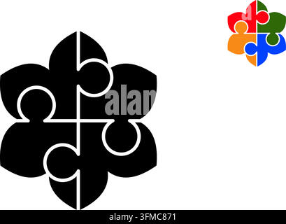 flower puzzle, black isolated vector silhouette Stock Vector