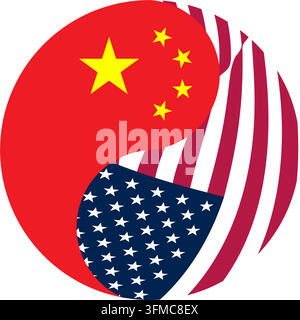 partnership between the United States and China, color vector illustration Stock Vector