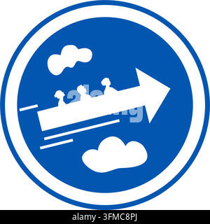 travel sign, people sitting in airplane, blue isolated vector silhouette Stock Vector