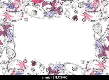Hard candy in plastic cups and tin cans. Berries, sweets and sugar drops. Raspberries, strawberries, cherries and blueberries. Isolated hand drawn Stock Vector