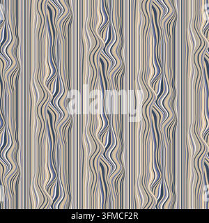 Blue and Beige Wavy Stripe Seamless Pattern. Flowing vertical lines and undulating curves in a classic muted palette. Abstract vector illustration for Stock Vector