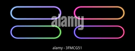 Glowing neon button with vibrant frame, element for modern web interfaces and gaming designs with neon aesthetic, abstract vector frame composition. Stock Vector