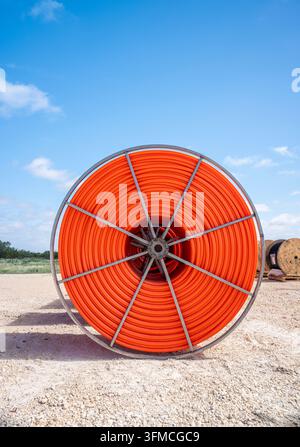Wind farm construction pipe conduit Stock Photo