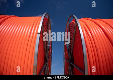 Wind farm construction pipe conduit Stock Photo