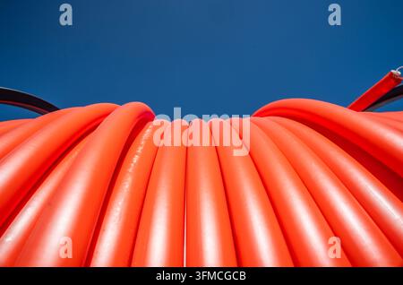 Wind farm construction pipe conduit Stock Photo
