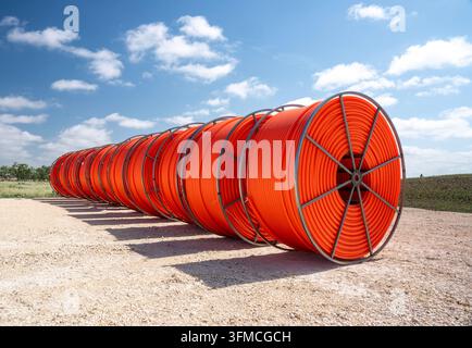 Wind farm construction pipe conduit Stock Photo