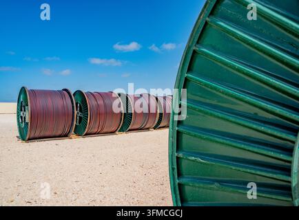 Wind farm construction pipe conduit Stock Photo