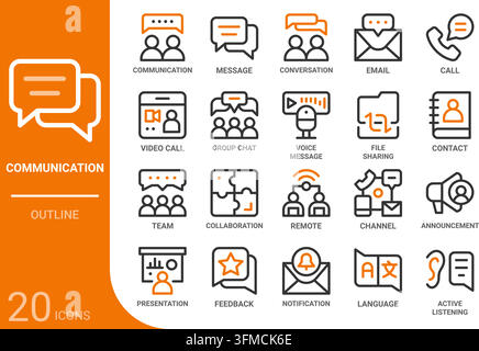 communication outline icon collection for web, app, UI, UX, dashboard, presentation and infographic and print design Stock Vector