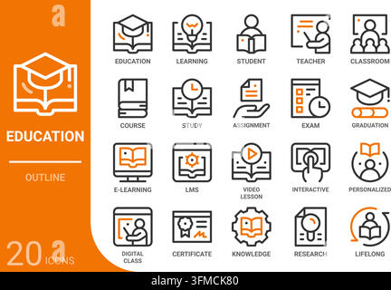 education outline icon collection for web, app, UI, UX, dashboard, presentation and infographic and print design Stock Vector