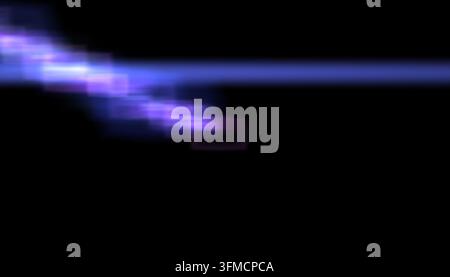 optical lens flare len sun light sunlight gold yellow overlay, vivid violet luminescent motion artifacts crossing pitch black canvas creating dynamic Stock Photo