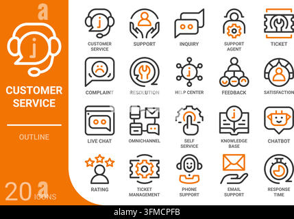 customer service outline icon collection for web, app, UI, UX, dashboard, presentation and infographic and print design Stock Vector