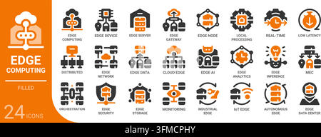 edge computing filled glyph icon collection for web, app, UI, UX, dashboard, presentation and infographic and print design Stock Vector