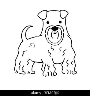 Cute schnauzer terrier dog doodle vector icon. Wirehaired scotch pet character line art cartoon illustration. Animal care sticker kids coloring book Stock Vector