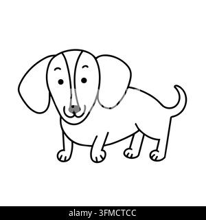 Cute dachshund wiener dog doodle vector icon. Funny kawaii sausage pet character line art cartoon illustration. Animal care sticker kids coloring book Stock Vector