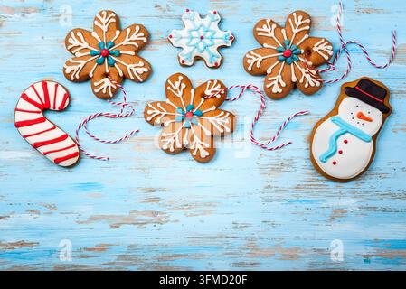 Assorted homemade Christmas  cookies  on a blue wooden background Stock Photo