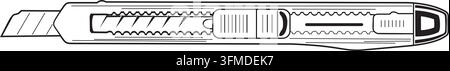Detailed monochrome illustration of a utility knife with a retractable blade. A tool for cutting paper, cardboard, and film. Stock Vector