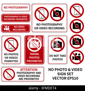 No Photography and Video Recording Prohibited Signs Set Vector Illustration Stock Vector