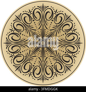 Vector round golden classic ornament. A circle with a black pattern. Ceiling decoration, ancient Rome, Greece. Stock Vector