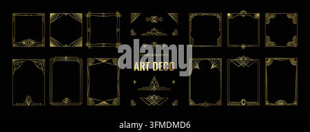 Gatsby background. Art deco vintage great label, golden invite border in luxury geometric style. Classic card frame. Elegant design for invitations, posters and certificate. Vector luxury branding set Stock Vector