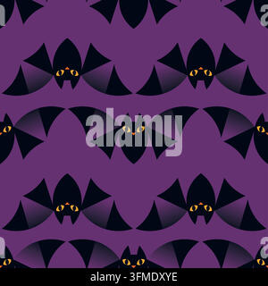 Black Bats on Purple Halloween Seamless Vector Pattern Stock Vector