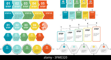 Business process infographic. Workflow flowchart template. Step by step diagram. Process timeline infographic. Business workflow vector. Designed for presentations, corporate reports, web interfaces, and process visualization projects. Stock Vector