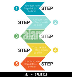 5 step infographic template. Business process infographic. Workflow timeline template. Chevron infographic design. Process flow infographic. Vector illustration Stock Vector