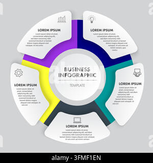 Modern 5 Steps Business Infographic Template with Colorful Gradient Cycle Chart Stock Vector