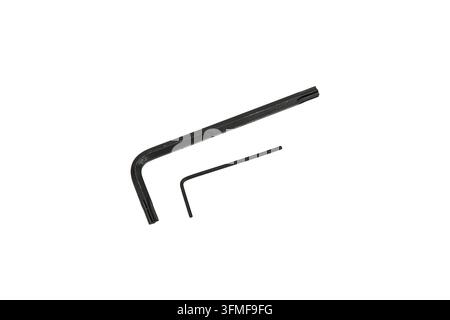 Two black Allen hex keys isolated on white background. Stock Photo