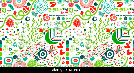 Cheerful abstract seamless background. Hand-drawn. Not AI. Vector illustration. Stock Vector