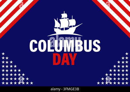 Columbus day banner with a ship silhouette and american flag elements on a blue background Stock Vector