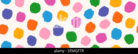 Colorful birthday polka dot seamless pattern. Bright repeating round confetti background. Cute pastel dotted clown wallpaper for Easter wrapping paper, birthday decoration, nursery decor. Vector Stock Vector