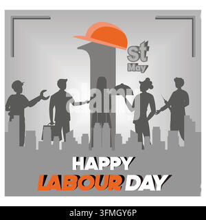 Happy Labor day or international workers day. Flat vector modern illustration Stock Vector