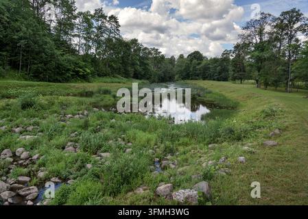 Shallow place on the small river. Stock Photo