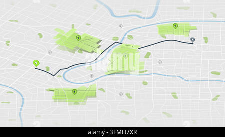 Flexible charging solutions, public charging for electric vehicles. Public charging stations available along route. Select the most convenient route Stock Vector