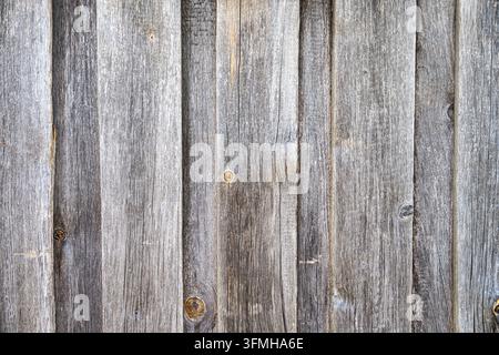 High quality background of weathered gray wooden boards showing rustic timber planks with clear natural grain and knots. Ideal for graphic and web des Stock Photo