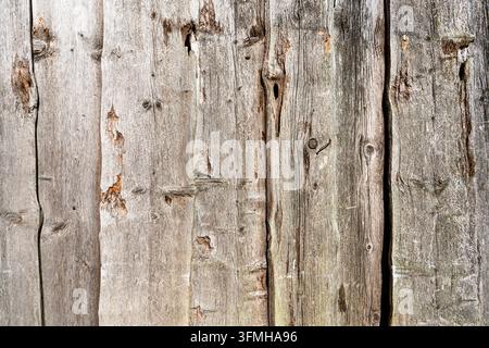 Close up high resolution image of weathered wooden planks showing natural grey grain and rustic knots. This detailed texture background suits architec Stock Photo