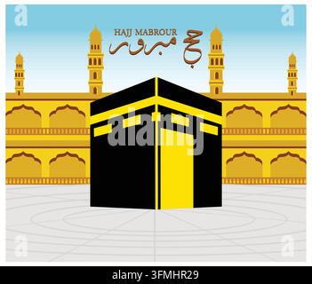 Kaaba Design with Arabic Translation of Eid. flat vector modern illustration Stock Vector